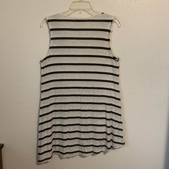 Cache Asymmetrical Stripe Tank Top V Neck Tunic Large Sleeveless White Black - Picture 5 of 5